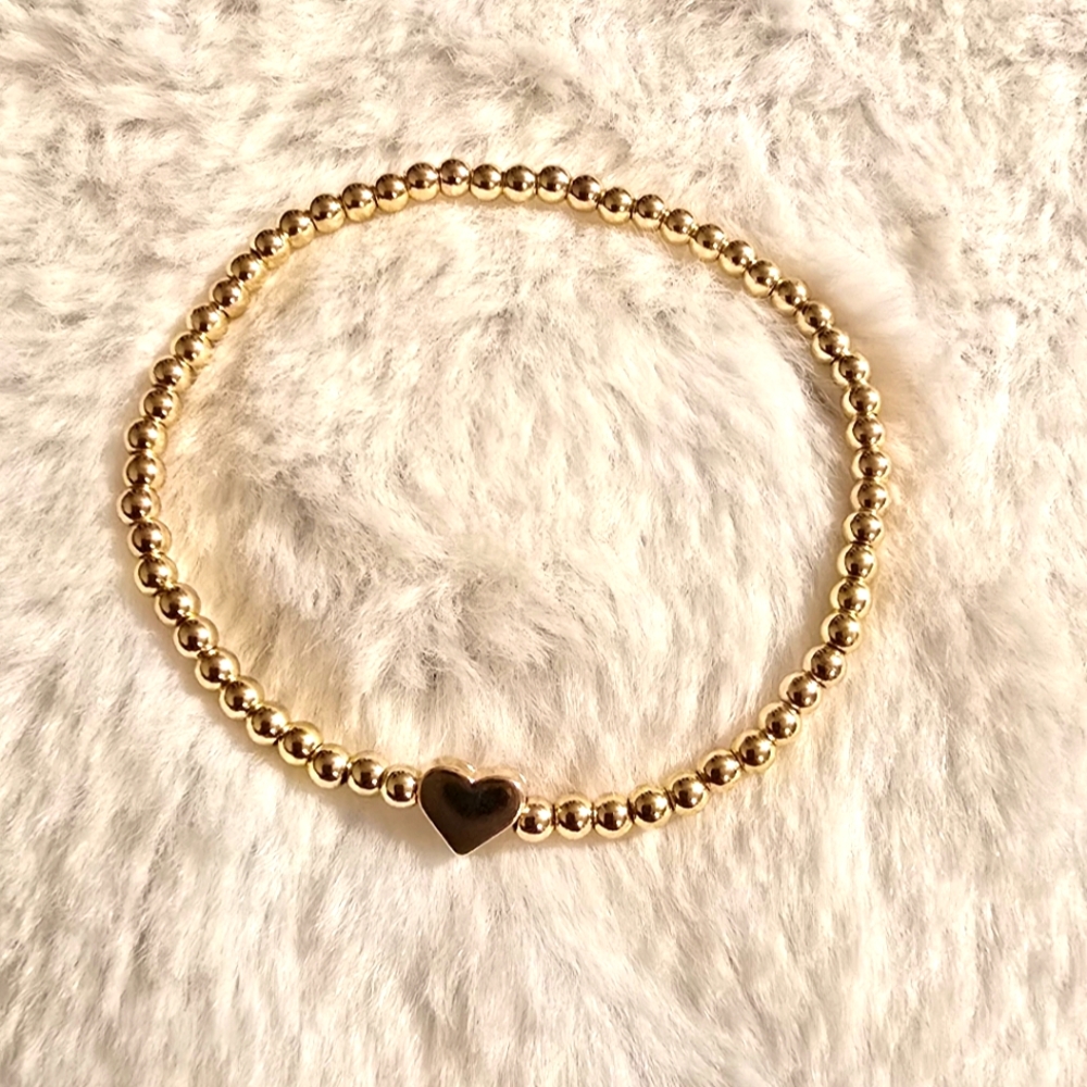 3mm Gold Beaded Bracelet with Heart - Picture 3 of 6
